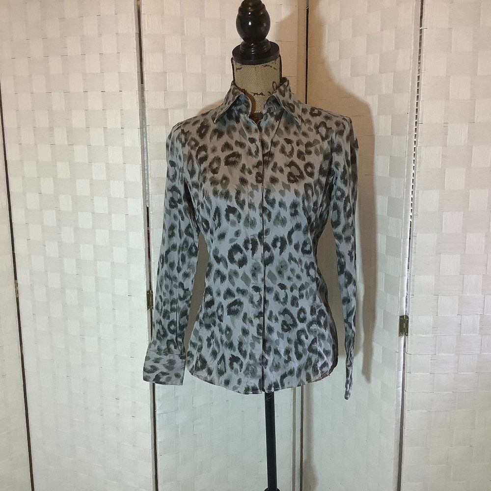 New York & Co. black, gray animal print blouse size small